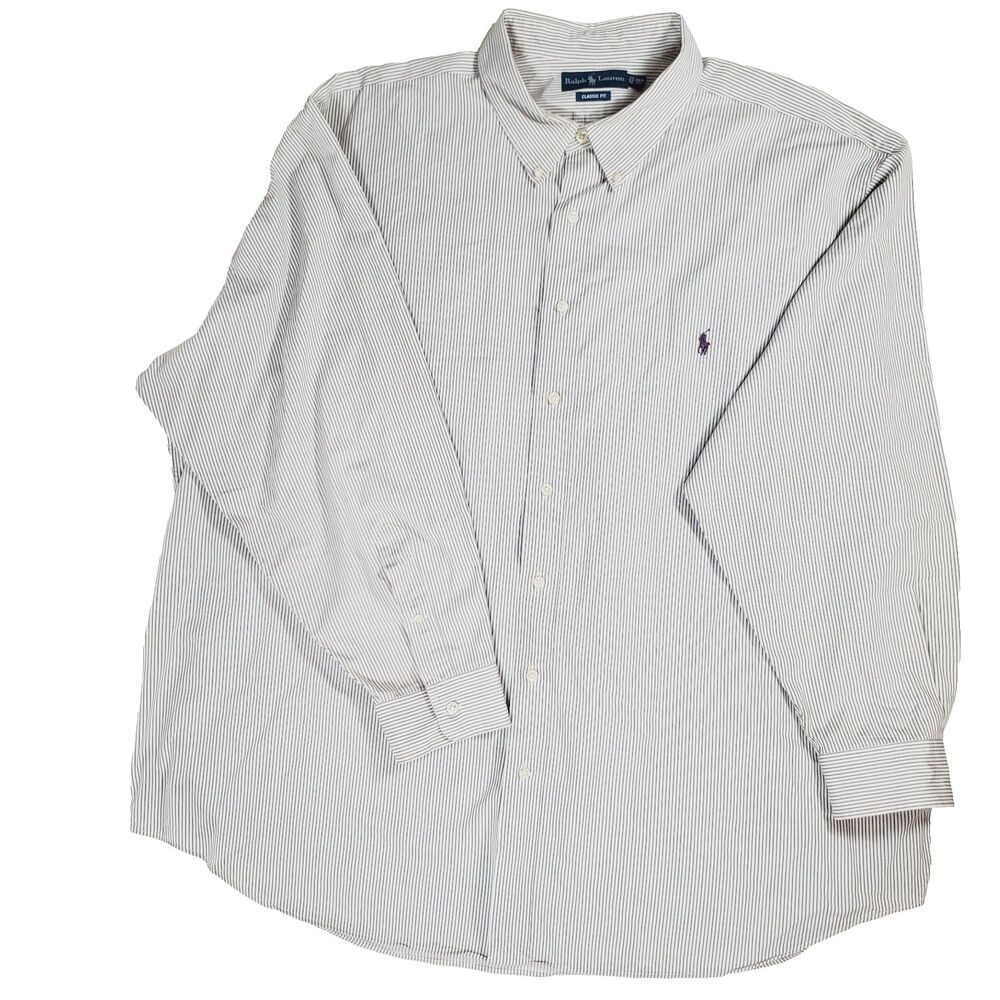 Ralph Lauren Men’s Button-down Shirt 3XB Big Green White Stripe Casual Pony